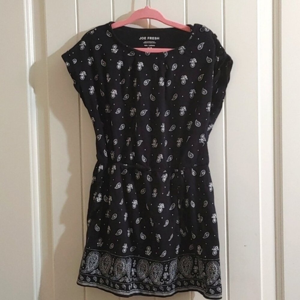 Joe Fresh dark blue Paisley pattern sleeves dress S, 6 years
